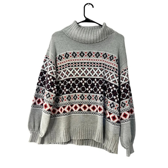 Crown & Ivy Women's Large Grey Turtleneck Geometric Print Knitted Sweater - Picture 4 of 7